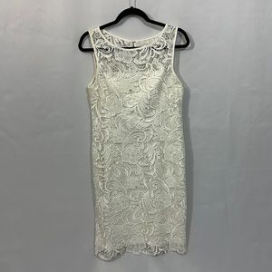 Adrianna Papell Floral White Lace Midi Dress Size 12